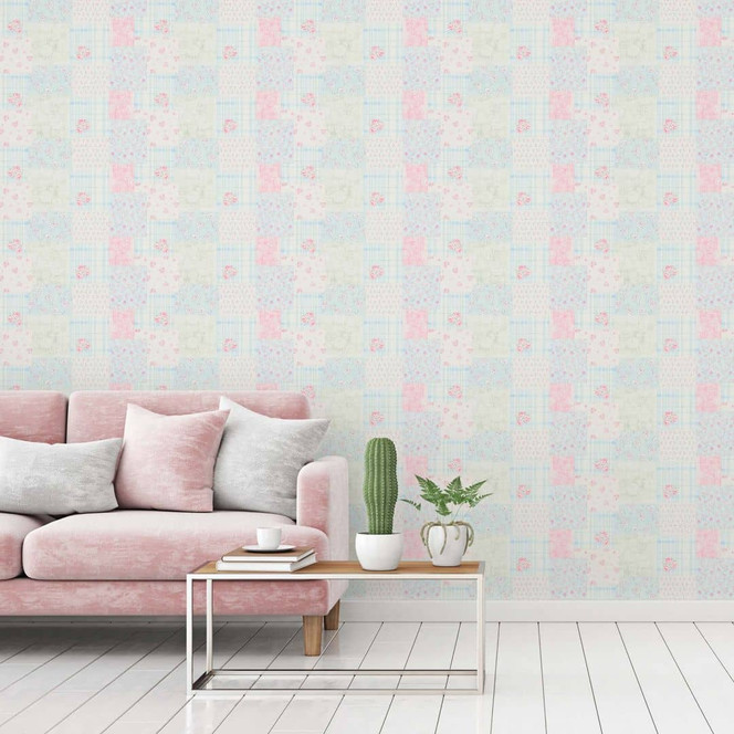 Blümchentapete blau rosa - Vliestapete Landhaus A.S. Création - matt und leicht strukturiert
