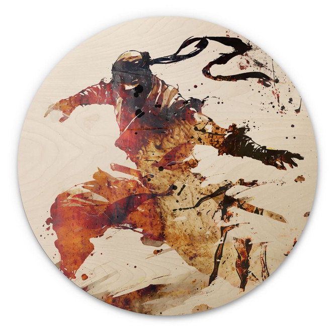 Holzbild Fliegender Ninja - Kulik - Rund