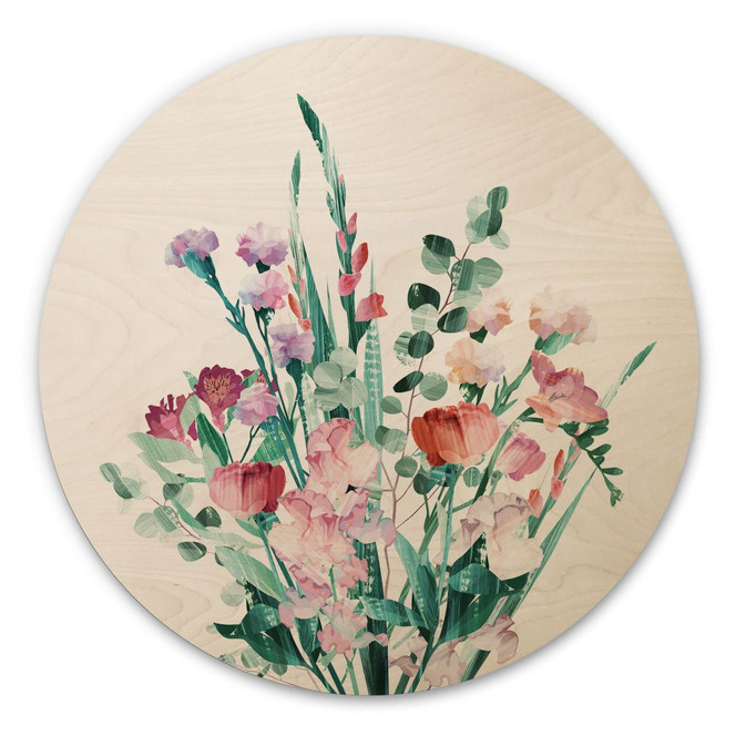 Holzbild Wildblumen Bouquet im Frühling - Goed Blauw - Rund