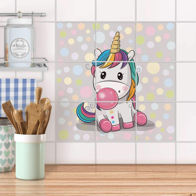 Klebefliesen - Rainbow das Einhorn - 9er Set