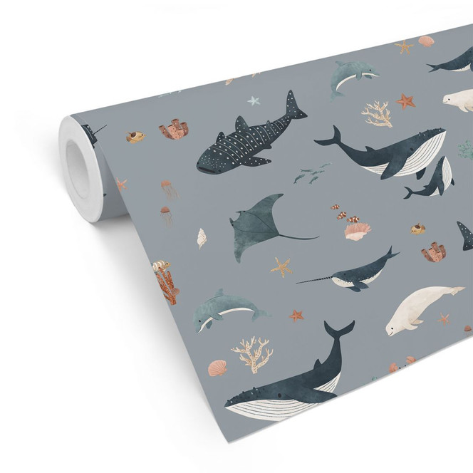 Mustertapete Maritime Unterwasserwelt – Wale und Meerestiere - Kikki Belle