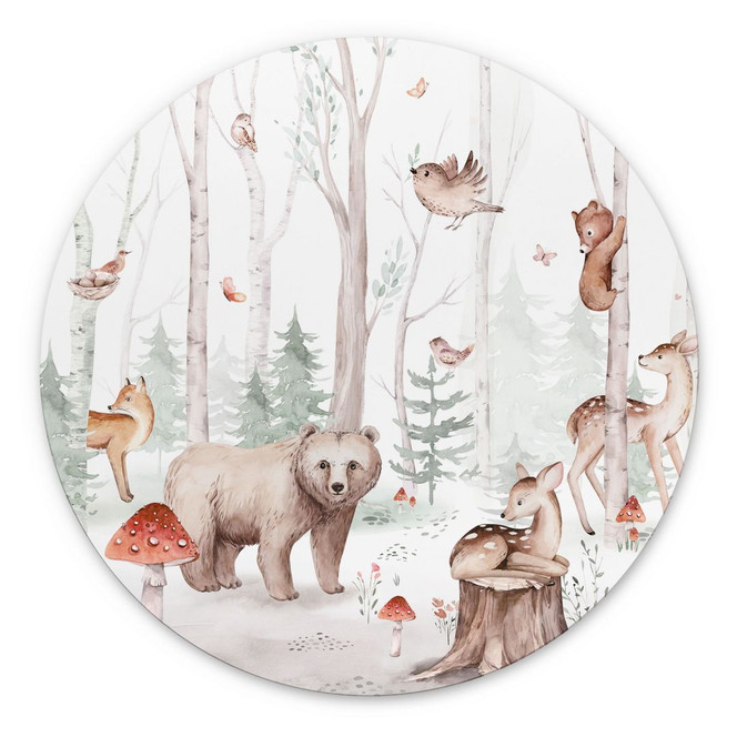 Wandbild Waldtiere im Herbst - Kvilis - Alu-Dibond Rund