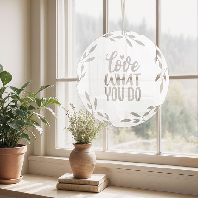 Acrylglasbild, Fensterbild zum Aufhängen Love what you do - Rund