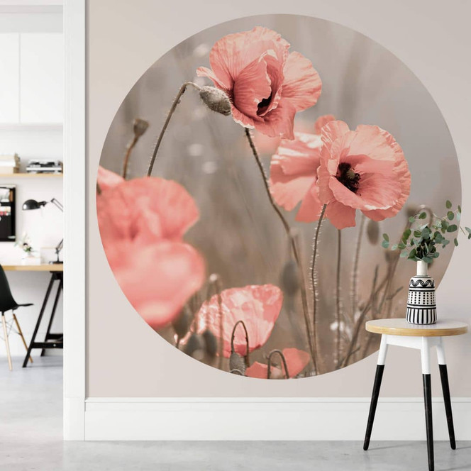 Fototapete Delgado - Mohnblumenromantik - Rund - Selbstklebend/Vlies