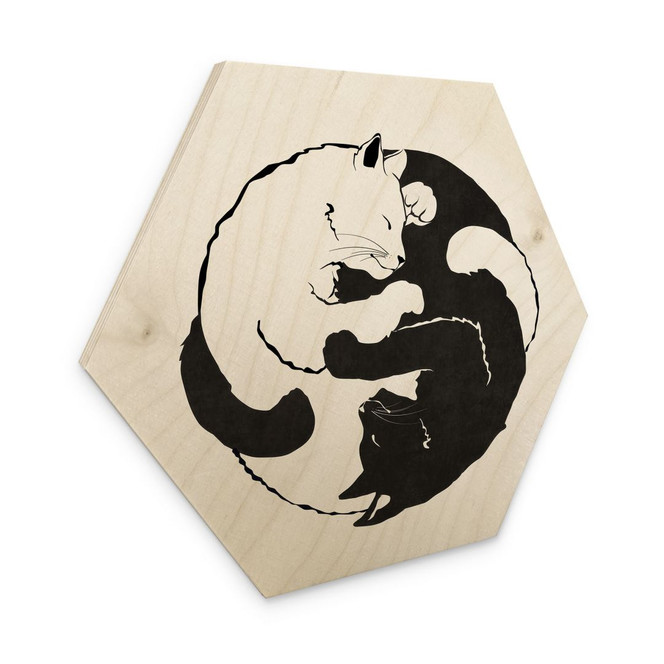 Hexagon Holzbild Katzen Ying & Yang - Tunaboylu