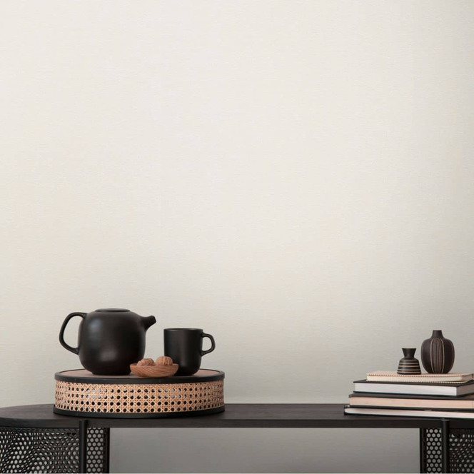 Unitapete mit Leinen-Optik Creme – Einfarbige Tapete strukturiert – Vliestapete