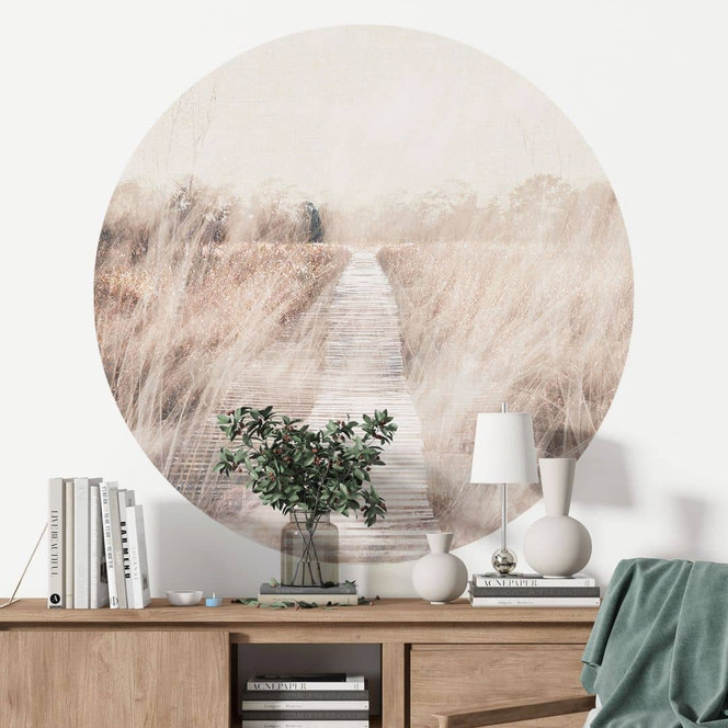 Wandtattoo Verträumte Landschaft mit Holzsteg - Imaginative - Rund