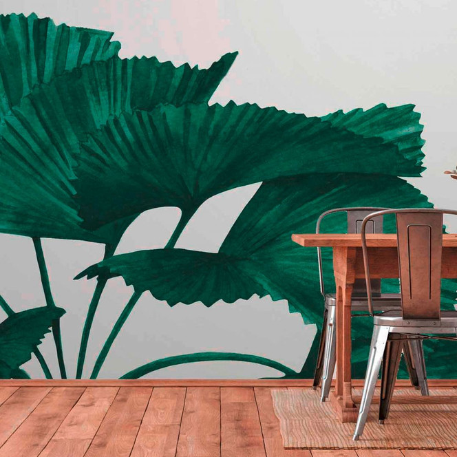 Fototapete Pflanzen TropicalLeaves in grau grün - Vliestapete Designwalls 2 - 2.55x3.5 m