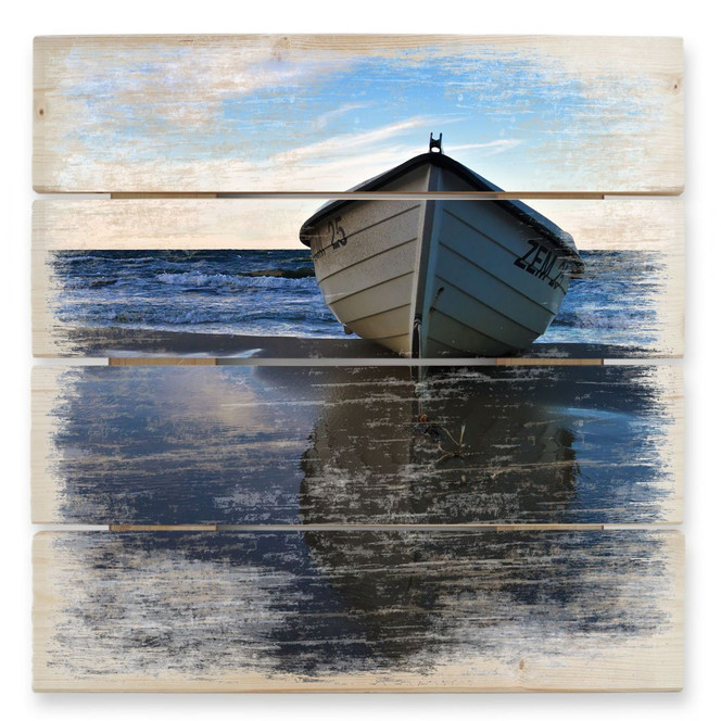 Holzbild Einsames Boot am Ufer - 40 x 41.5 cm