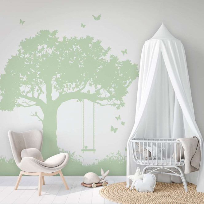 Kindertapete, Vliestapete mit Illustration Kids Walls weiss, grün