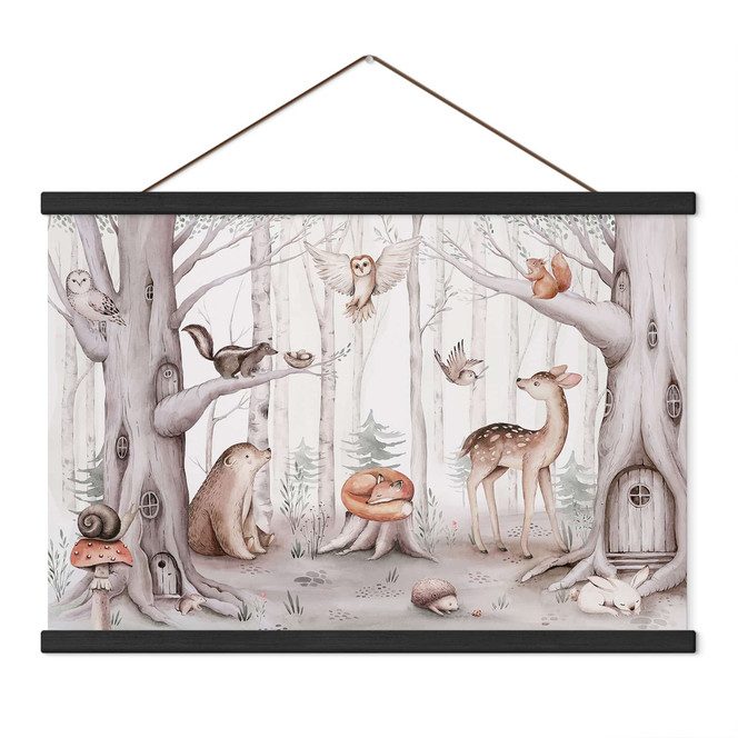 Kinderzimmer Stoffbild Süsse Tiere im Wald - Kvilis