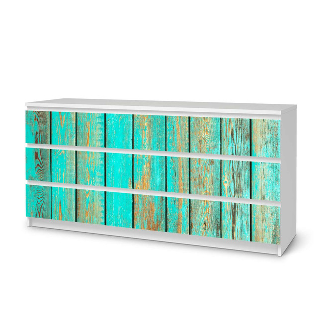 Möbelfolie IKEA Malm Kommode 6 Schubladen (breit) - Wooden Aqua- Bild 1
