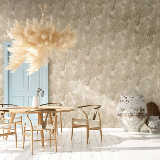 Florale Tapete, Vliestapete beige