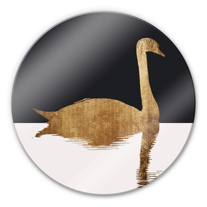 Glasbild Kubistika - Schwanensee im Halbmond - Rund