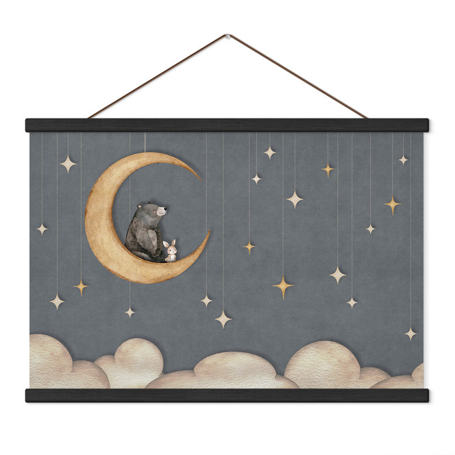Kinderzimmer Stoffbild Hase und Bär auf dem Mond - Oliver Robins