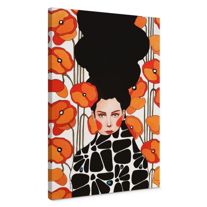 Leinwandbild Frau mit Retro-Mohnblumen - Hülya