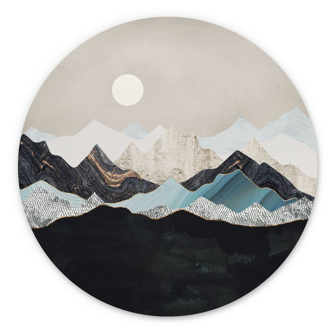 Wandbild Ruhige Berglandschaft in der Dämmerung - SpaceFrog Designs - Rund - Alu-Dibond