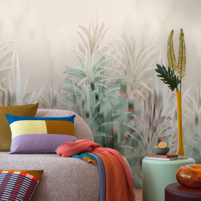 COSMOPOLITAN Dschungel Fototapete Blätter Beige Grün - Moderne Vliestapete