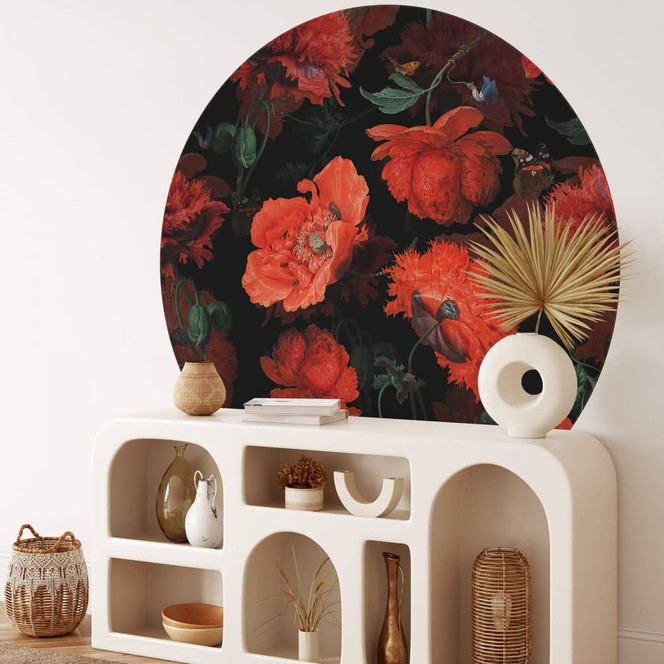 Fototapete UN Designs - Rote Blüten - Rund - Selbstklebend/Vlies