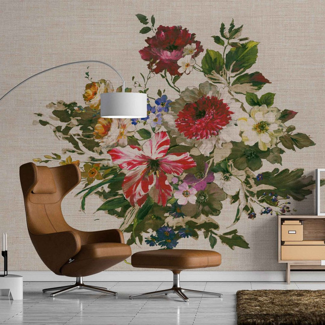 Fototapete Vintage FlowerPaint in beige grün - Vliestapete Designwalls 2 - 2.55x3.5 m