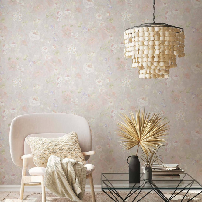 Romantische Blumentapete PVC-Frei - Vliestapete Floral von A.S. Création Grau Bunt 386364
