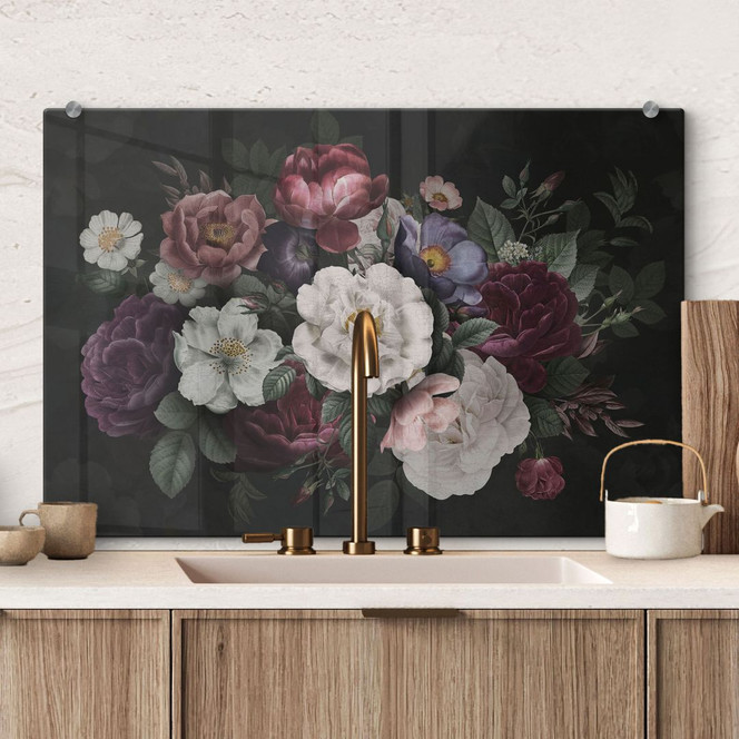 Spritzschutz Blumen Stillleben im Redouté-Stil - Bloomery Decor