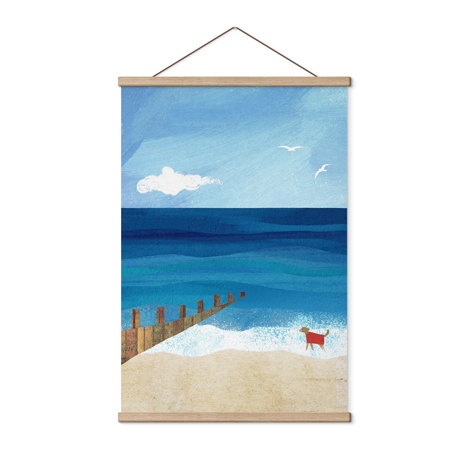 Stoffbild Sommerstrand mit Hund am Meer - Rivers