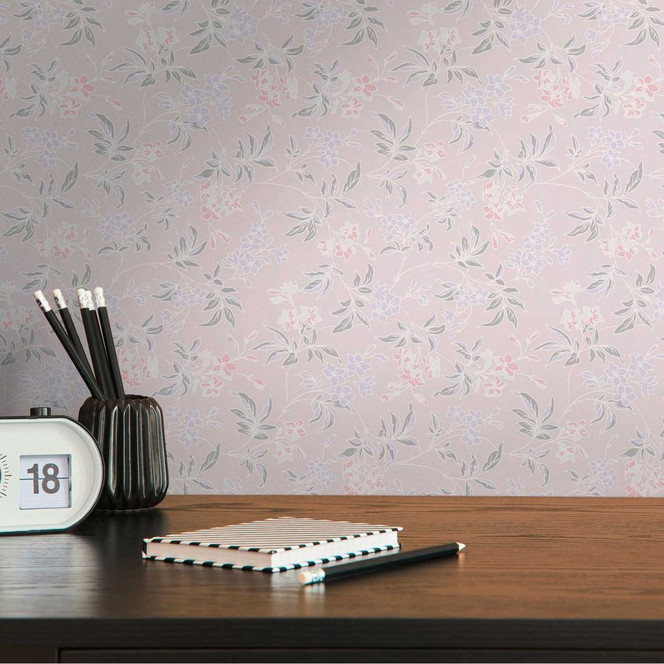 Blümchen-Tapete mit Blüten Rosa Creme - Blumen-Mustertapete modern - Vliestapete floral