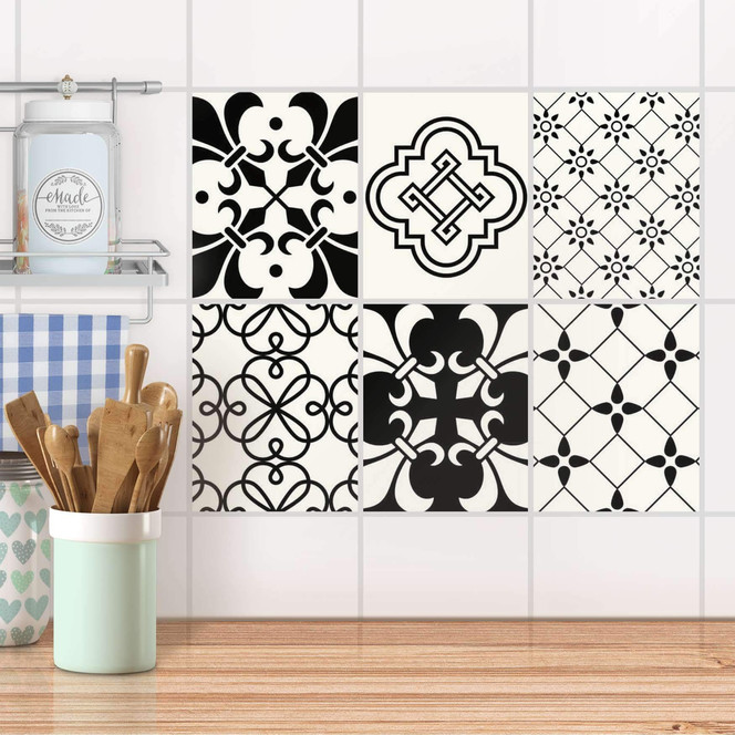 Fliesenaufkleber Set rechteckig - Schwarz weisse Fantasie