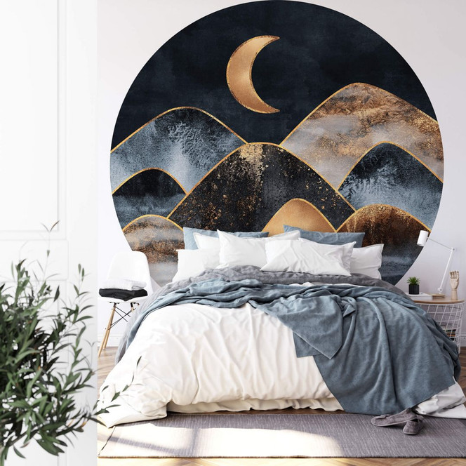 Fototapete Fredriksson - Berge im goldenen Mondlicht - Rund - Selbstklebend/Vlies