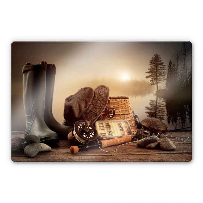 Glasbild Angler Stillleben