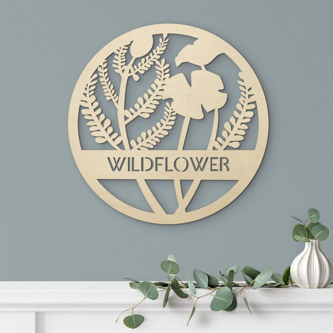 Holzdeko Pappel - Blumen im Kreis - Wildflower