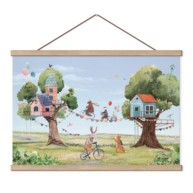 Kinderzimmer Stoffbild Baumhaus Party - Oliver Robins
