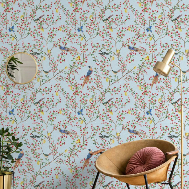 Vliestapete Vögel, Blumen Floral Natur matt in Blau