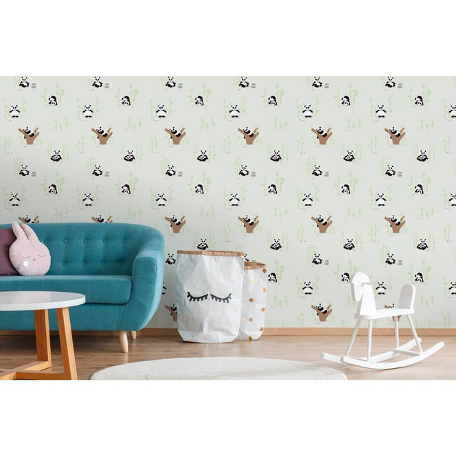A.S. Création Kinderzimmertapete Little Love Vliestapete mit niedlichen Pandas grün, schwarz, weissbraun