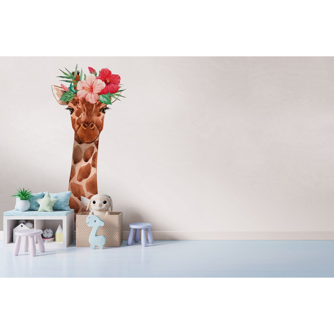 Fototapete Babyzimmer GiraffePortrai weiss braun - Vliestapete Designwalls 2 - 2.55x3.5 m