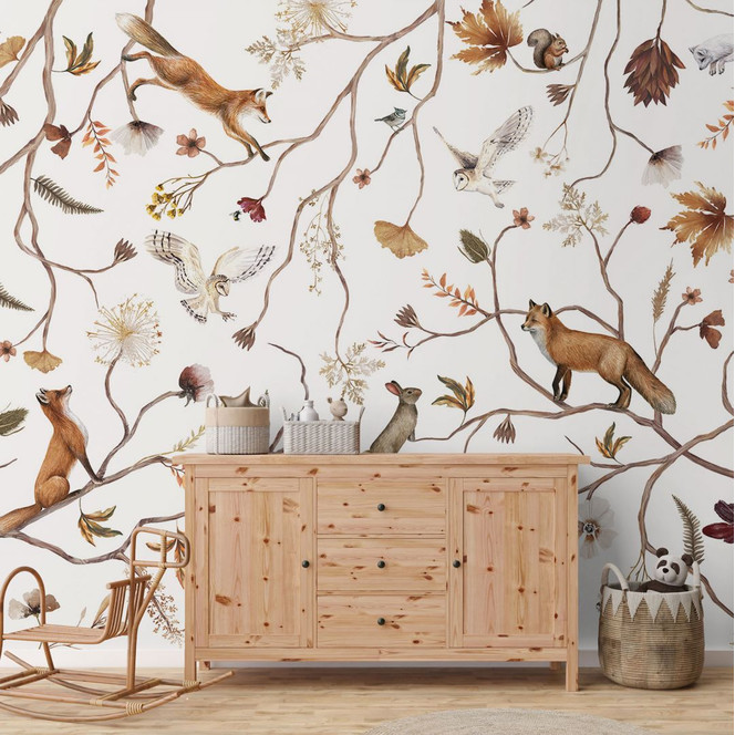 Fototapete für das Kinderzimmer - Waldtiere im Herbst - Kikki Belle
