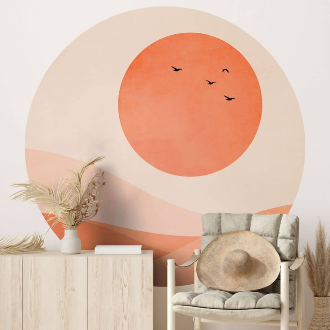 Fototapete Harmonische Landschaft orange - Kubistika - Rund - Selbstklebend/Vlies