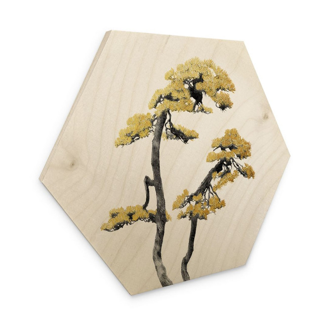 Hexagon Holzbild Blühender Bonsai - Amini