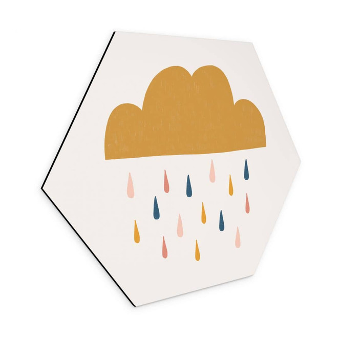 Hexagon Wandbild Fröhlicher Regen in Pastelltönen - Lisboa - Alu-Dibond