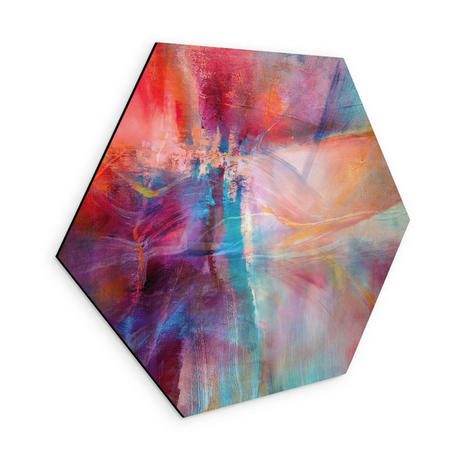 Hexagon Wandbild Sanfter Farbnebel in Bewegung - Schmucker - Alu-Dibond