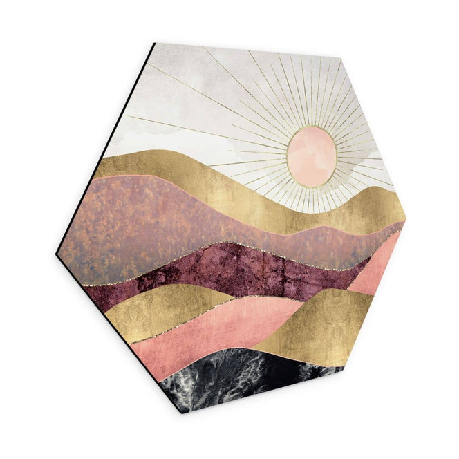 Hexagon Wandbild SpaceFrog Designs - Rosa Sonne - Alu-Dibond