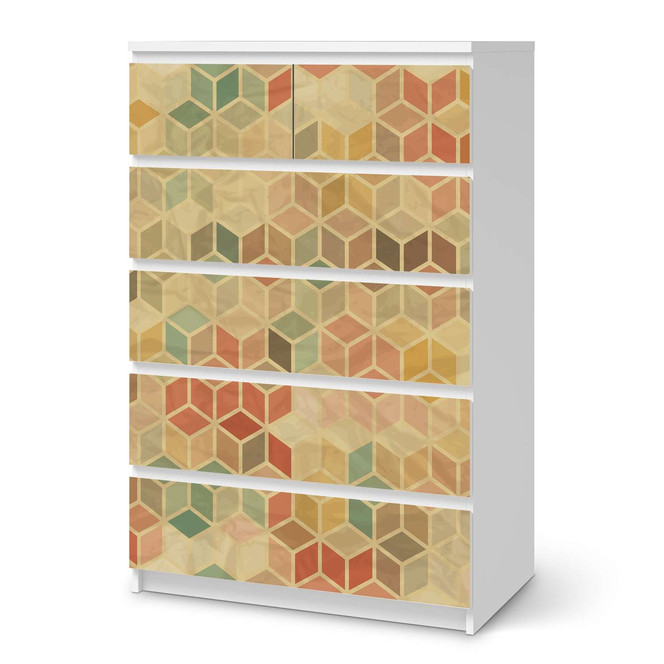 Möbel Klebefolie IKEA Malm Kommode 6 Schubladen (hoch) - 3D Retro- Bild 1