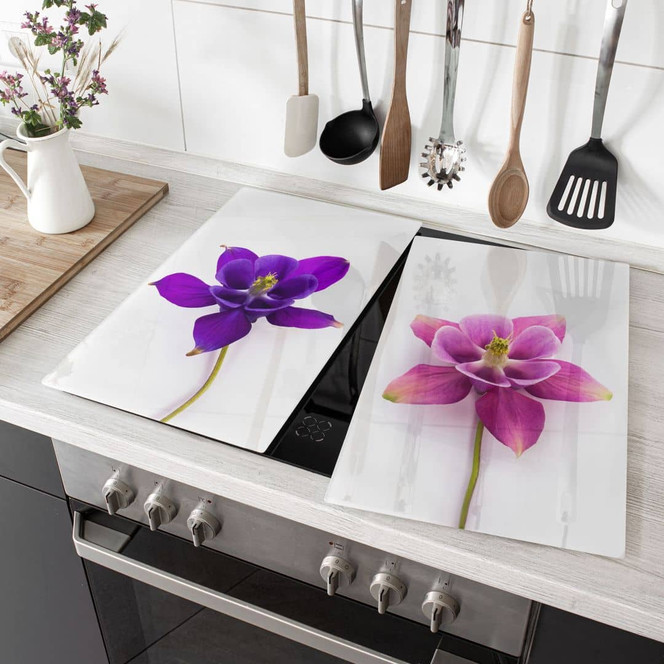 Herdabdeckplatte Pinke Blüten