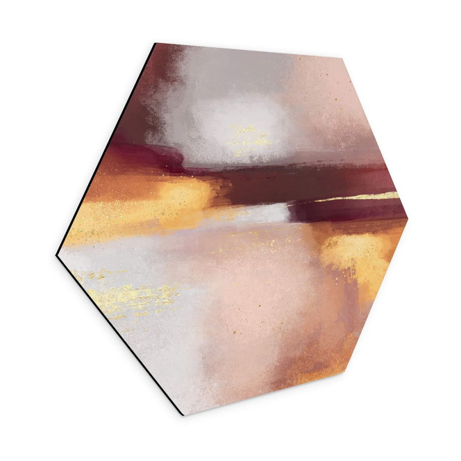 Hexagon Wandbild Fredriksson - Burgunder und Bernstein - Alu-Dibond
