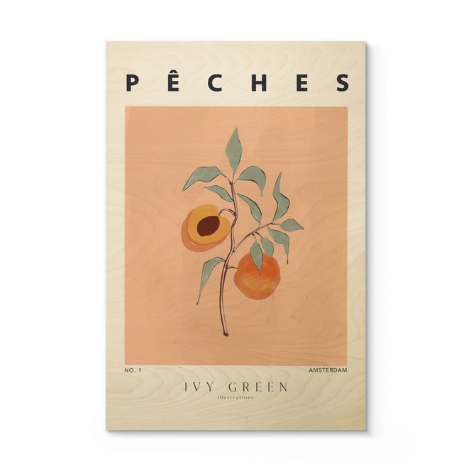 Holzbild Saftige Pfirsiche - Ivy Green Illustration