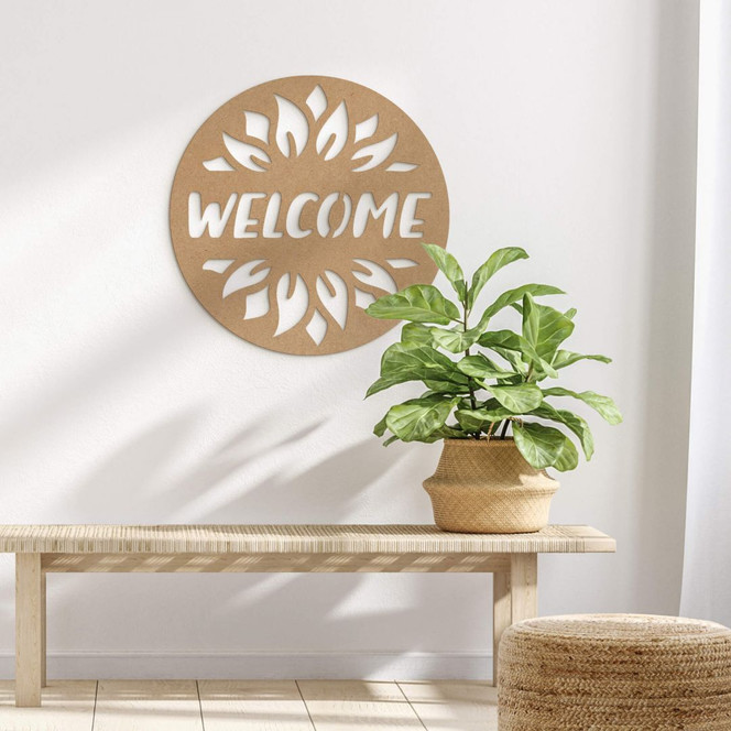Türschild Welcome Sonnenblume - MDF Natur - Rund