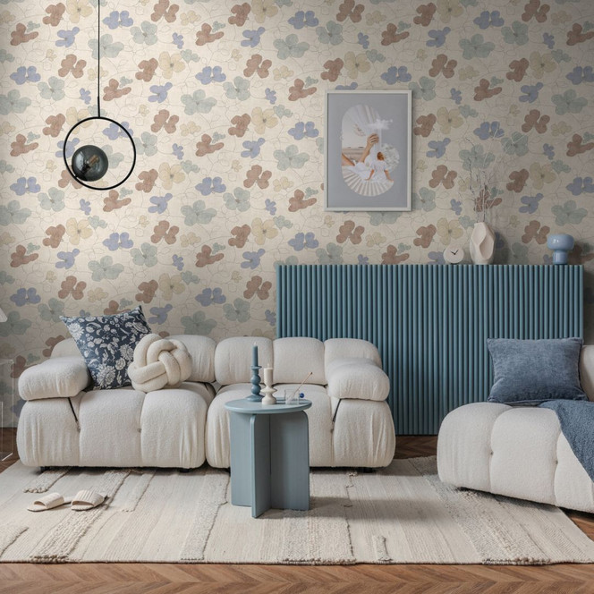Vlies Tapete floral - feines Streifenmuster in Naturton & Greige