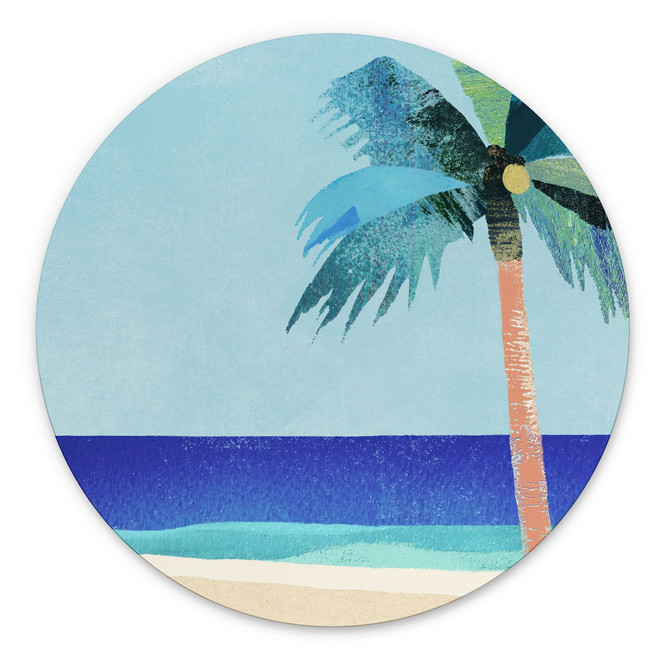 Wandbild Urlaubsstrand mit Palme - Rivers - Alu-Dibond Rund