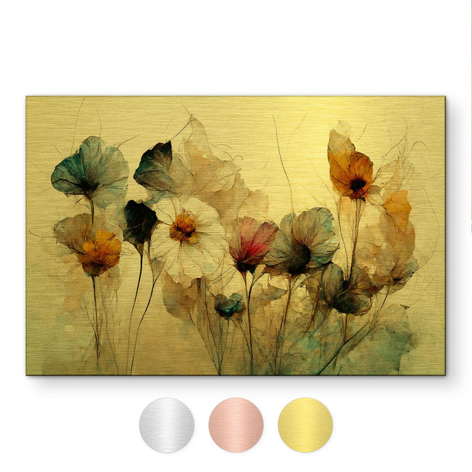 Alu-Dibond gebürstet mit Gold-, Silber- & Kupfereffekt - Bouquet aus Trockenblumen - Treechild